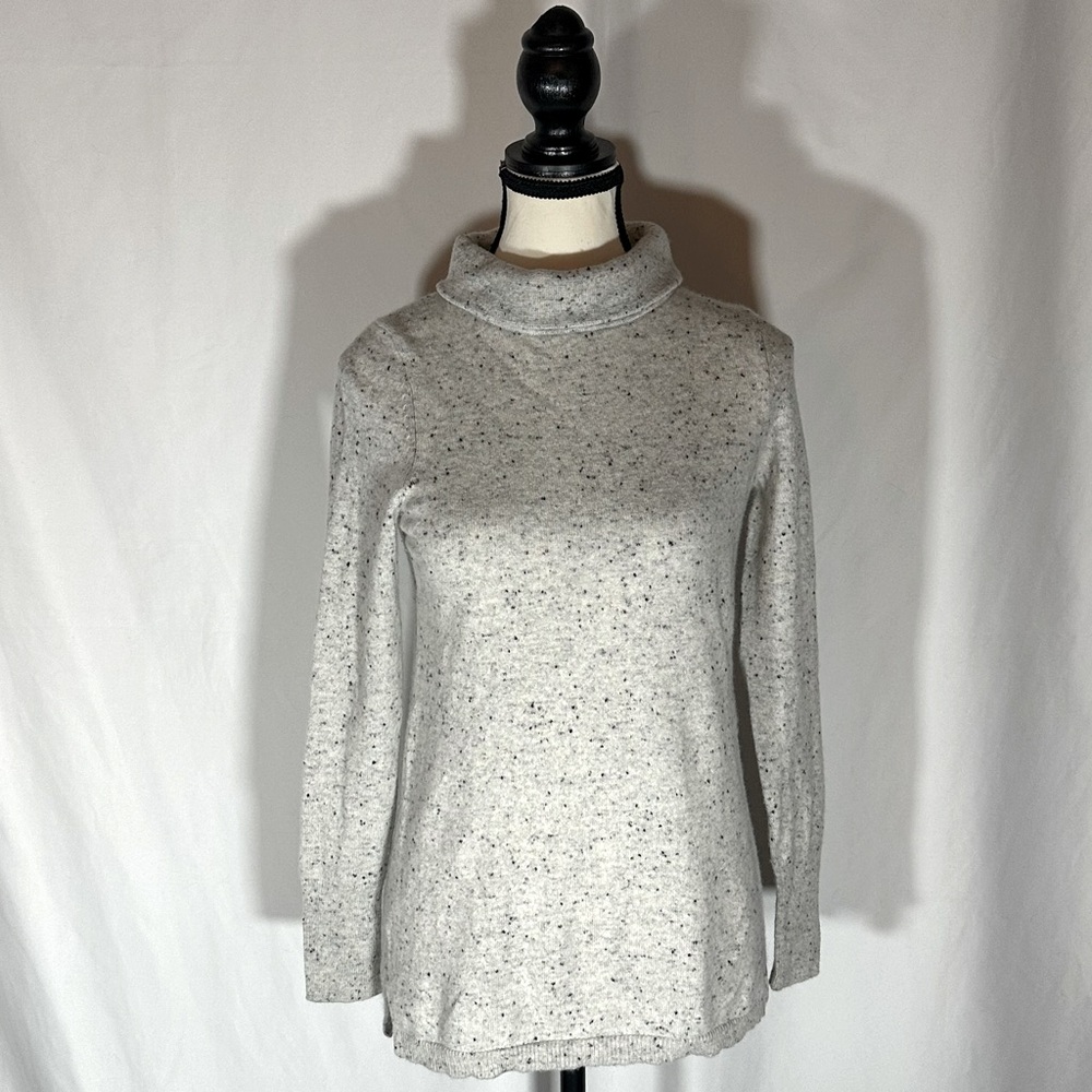 Talbots • Sabrina Donegal Cashmere Sweater Petite Gray Mock Turtleneck **READ**